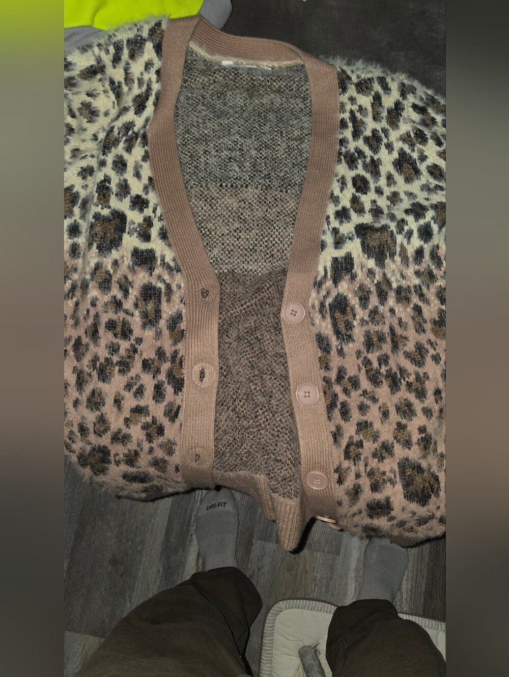 Leopard Print Button-Front Women's Cardigan - Pink/Brown